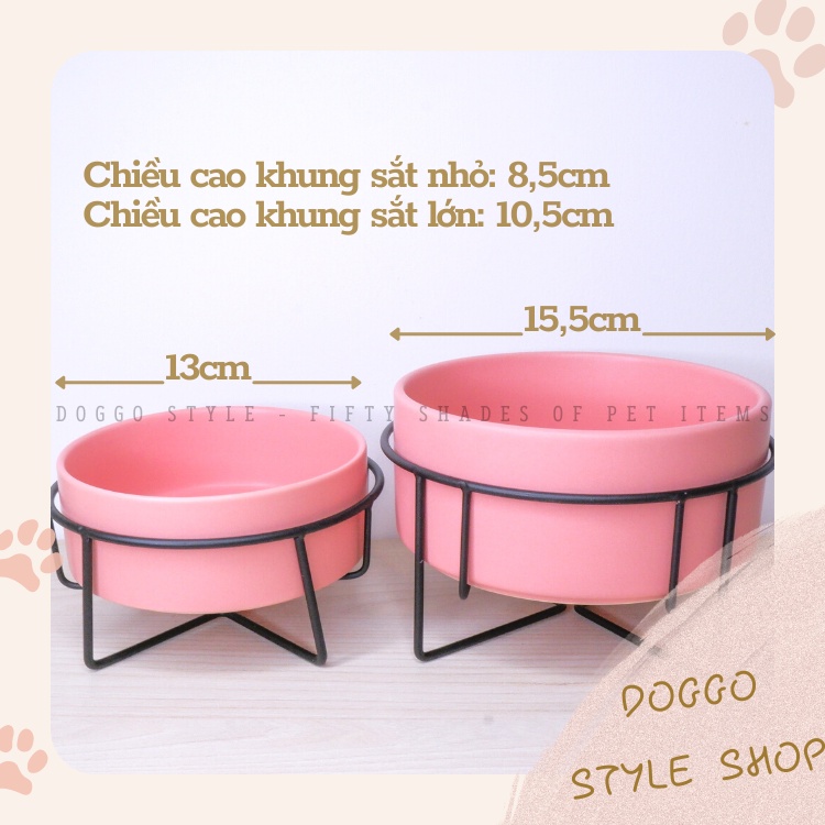 Bát Ăn Chống Gù Trơn Trượt Cho Chó Mèo DOGGOSTYLE Chất Liệu Sứ Kèm Khung Kim Loại Dung Tích 400ml 850ml