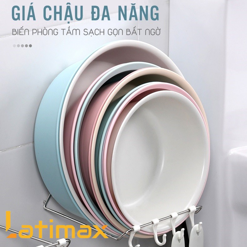 Giá treo Thau Chậu Rổ rá Dán Tường Latimax Inox Không khoan đục, bền bỉ, chịu lực tốt