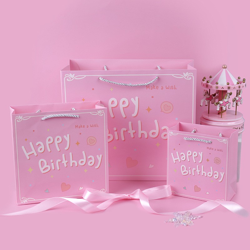 Túi giấy đựng quà in chữ Happy Birthday dây quai dù dễ thương, nhiều kích cỡ cực xinh Q720