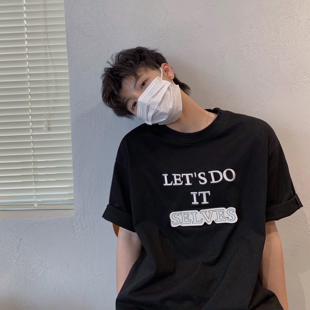 Áo Thun Nam Tay Ngắn Dáng Rộng Có In Chữ Phong Cách Hàn Quốc