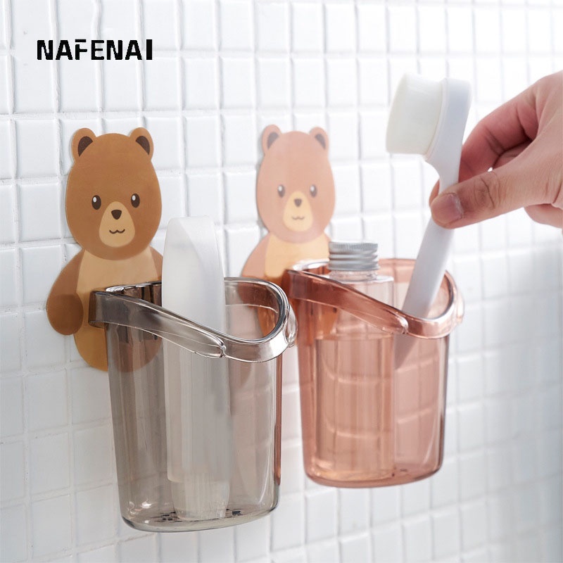 Hộp đựng bàn chải/ kem đánh răng NA FEN AI treo tường hình gấu hoạt hình dễ thương