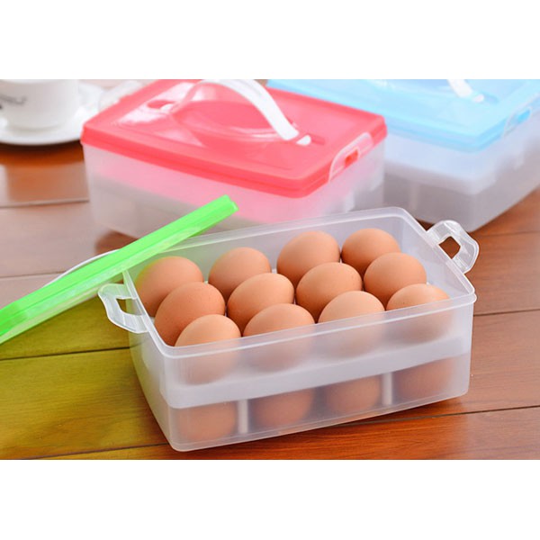 Hộp Đựng 24 Trứng Gà, 2 Tầng, Bằng Nhựa, Có Quai Xách, Dùng Bảo Quản Trứng Trong Tủ Lạnh