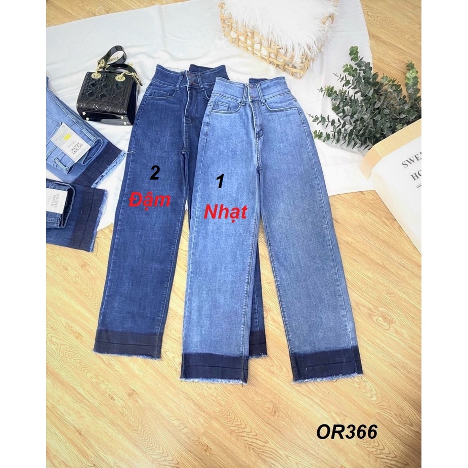 Quần jeans ống suông rộng vải co giãn mềm mại OR366