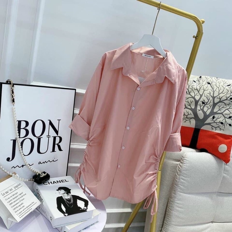 áo sơ mi lụa fom dài rút dây 2 bên