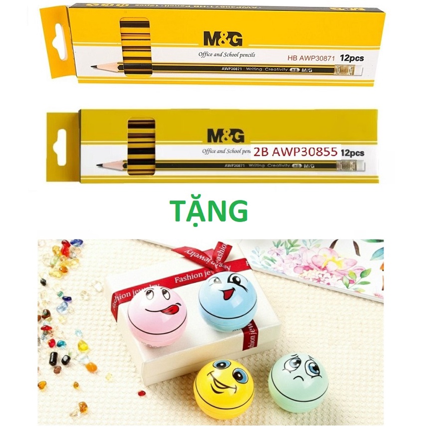 Hộp 12 cây bút chì gỗ 2B/HB M&amp;G - AWP 30855 / 30871 I Tặng 01 gọt chuốt chì