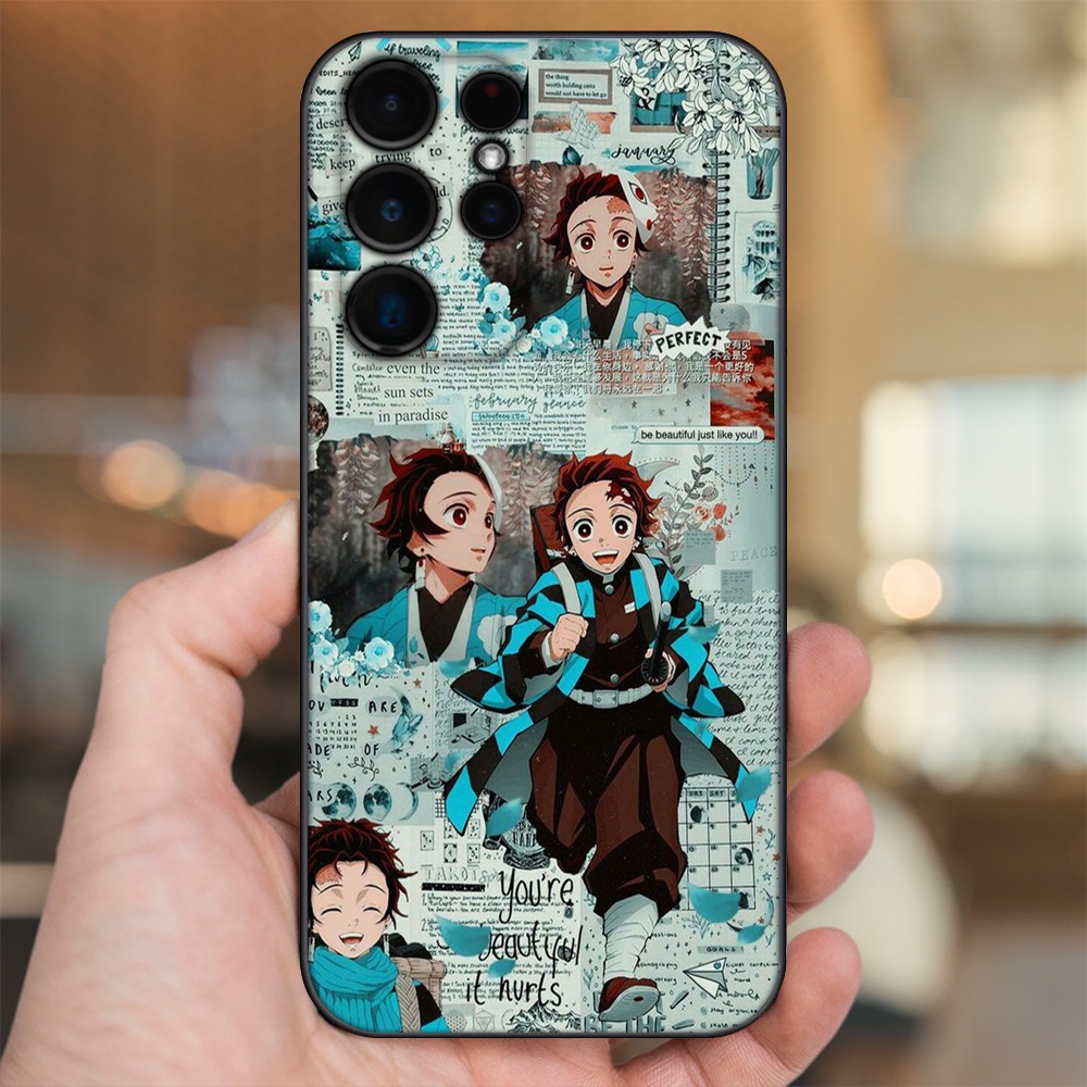Ốp lưng Samsung S21 Ultra, S22 Ultra viền đen in hình Tanjiro Kimetsu No Yaiba