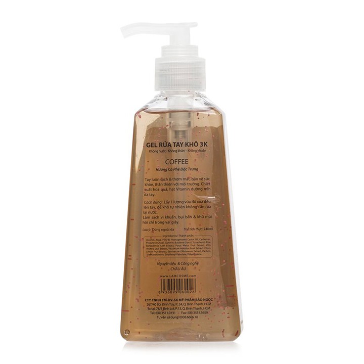 Combo 2 Chai Gel Rửa Tay Khô 3K Lamcosmé Hương Coffee 240ml | BigBuy360 - bigbuy360.vn