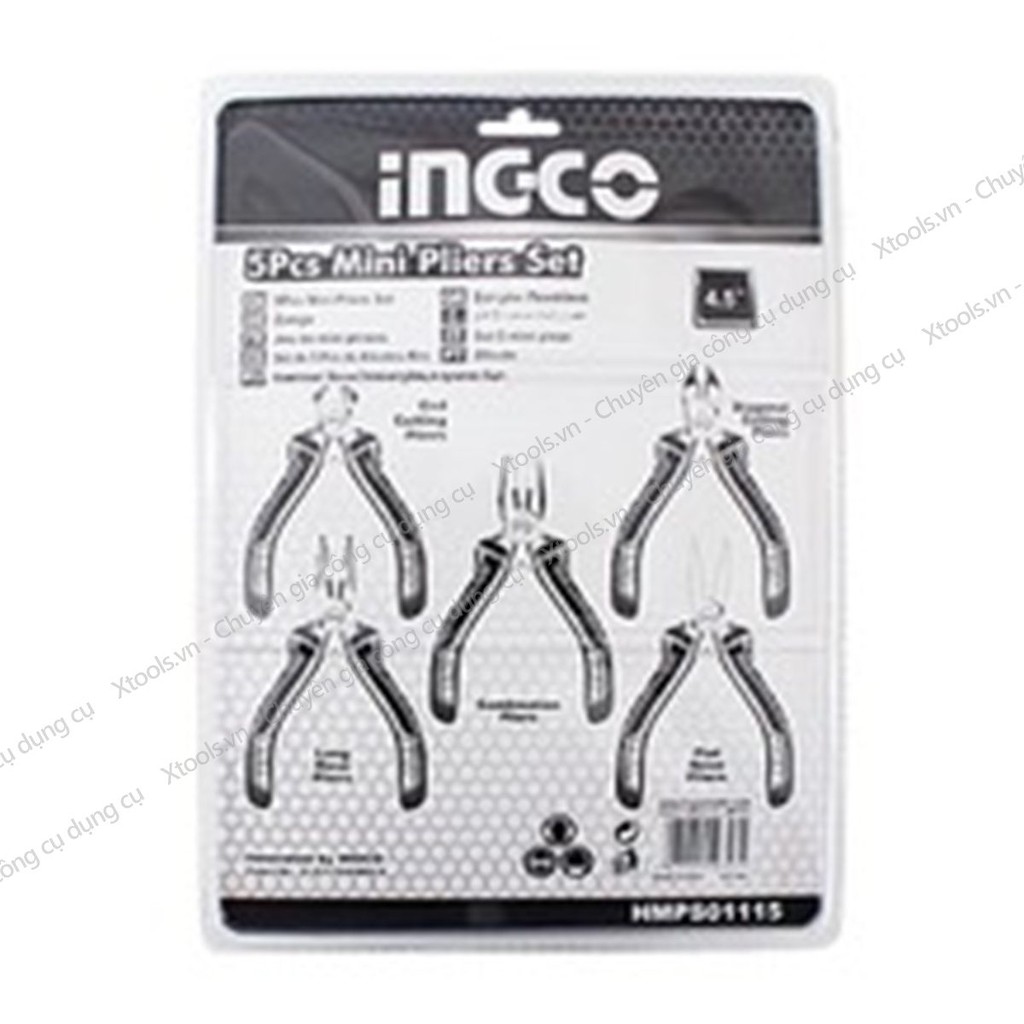 Bộ 5 kìm mini đa năng cách điện INGCO HMPS01115 kềm cắt kẹp tuốt cắt đứt dây điện cáp thép Cr-V siêu cứng bền