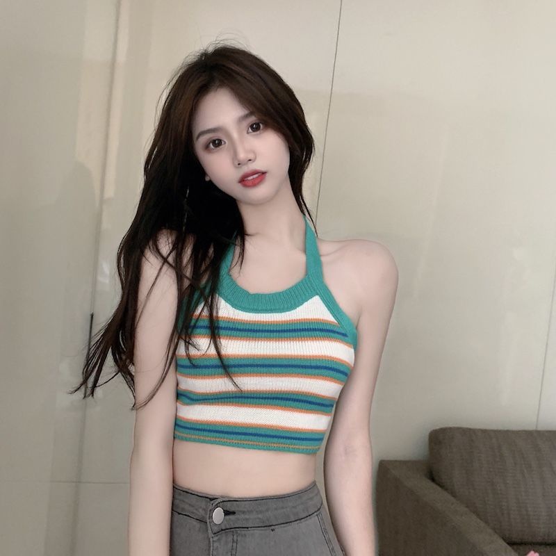 Áo Hai Dây Trễ Vai Dáng Ôm Co Giãn Họa Tiết Kẻ Sọc Thời Trang Cho Nữ | BigBuy360 - bigbuy360.vn