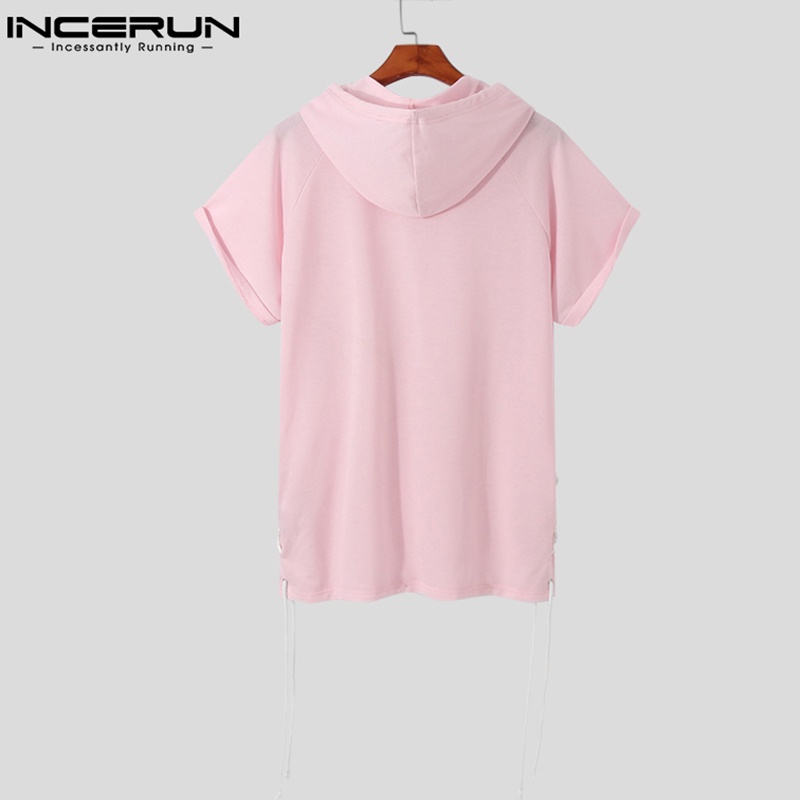 INCERUN Áo Hoodie Dây Rút Ngắn Tay Thời Trang Trẻ Trung Cho Nam
