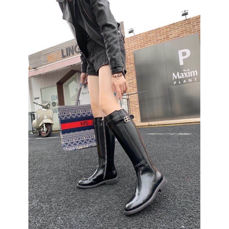 Boots cao cổ nữ khoá kéo bên hông đơn giản cổ điển da thật balenciaga