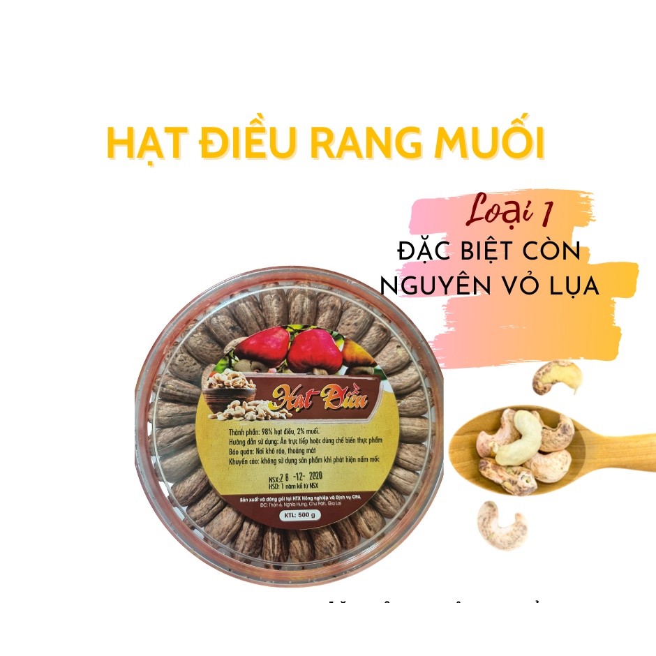 HẠT ĐIỀU RANG MUỐI Loại A+ Đặc Biệt nguyên hạt vỏ lụa 500G