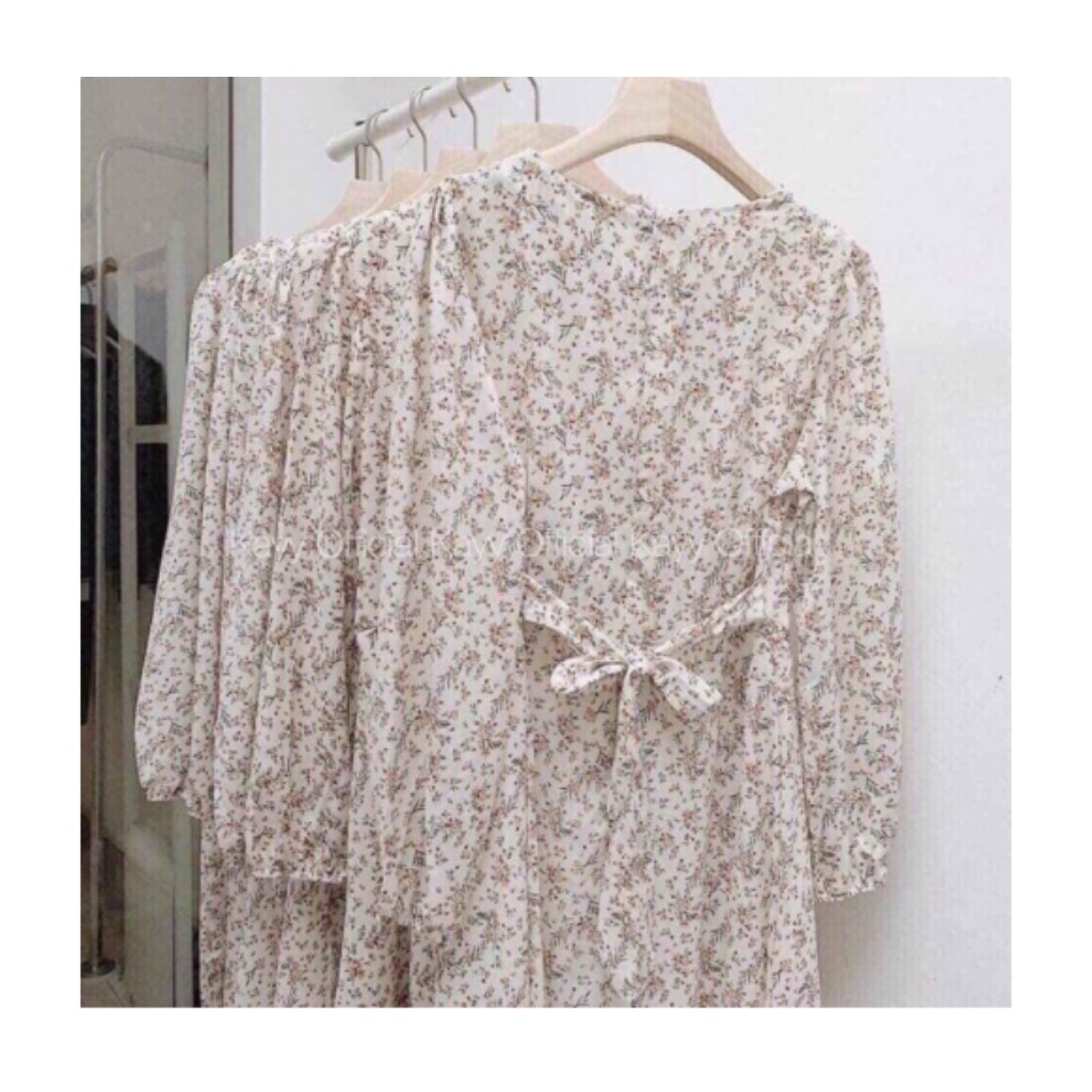 Váy hoa cỏ vintage dáng xòe chữ A / Váy nữ dài tay dáng dài / HÀNG SẴN