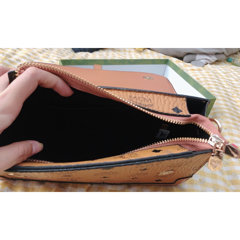 Túi McM Nâu Đeo Chéo Clutch Cầm Tay Nữ Cao Cấp