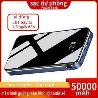 Sạc dự phòng SẠC NHANH - SẠC DỰ PHÒNG MẶT GƯƠNG ĐEN LCD 2021 CAO CẤP - 2 CỔNG SẠC CỰC NHANH, ĐÈN PIN SIÊU SÁNG