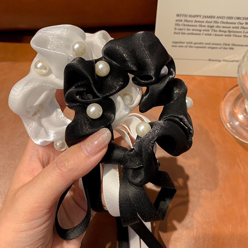 Dây buộc tóc đính nơ và ngọc trai xinh xắn cho nữ