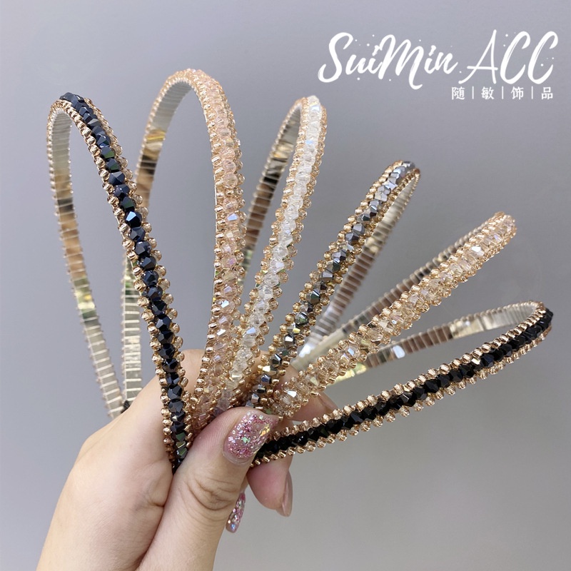 Băng Đô Cài Tóc Đính Kim Cương Nhân Tạo Thiết Kế Mỏng Xinh Xắn Thời Trang