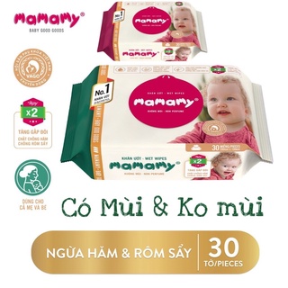 Khăn Ướt Mamamy Cho Bé 30 Tờ Có Mùi/Không Mùi Chống Hăm Rôm Sảy