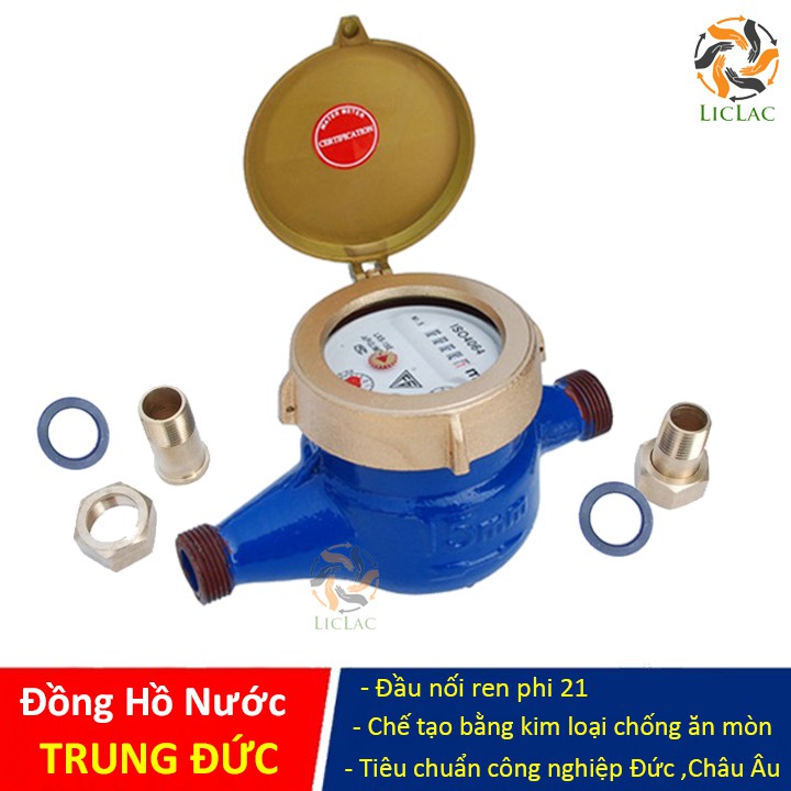 Đồng hồ đo lưu lượng nước Trung Đức ( Phi 21 ) làm bằng kim loại chống ăn mòn - LICLAC