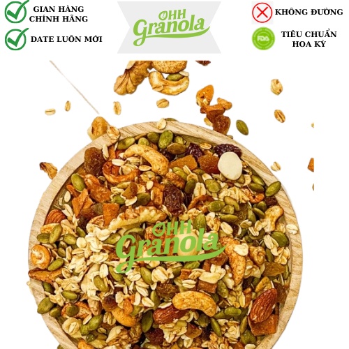Đồ ăn vặt- Hạt ngũ Cốc Granola, Siêu Hạt Thêm Macca Hạnh nhân Nho Khô Dinh Dưỡng Không Đường 250g