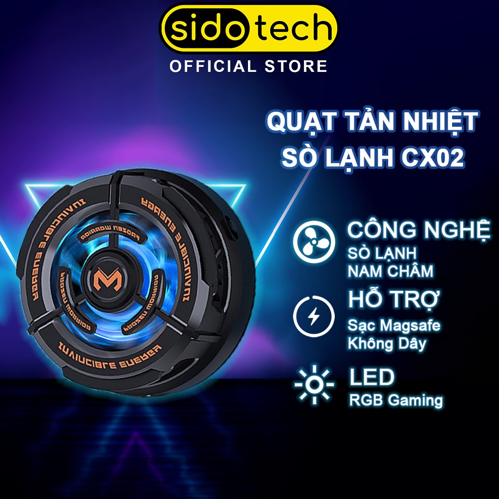 Quạt tản nhiệt điện thoại sò lạnh SIDOTECH MEMO CX02 gaming nam châm từ tính hỗ trợ sạc không dây magsafe LED RGB gaming