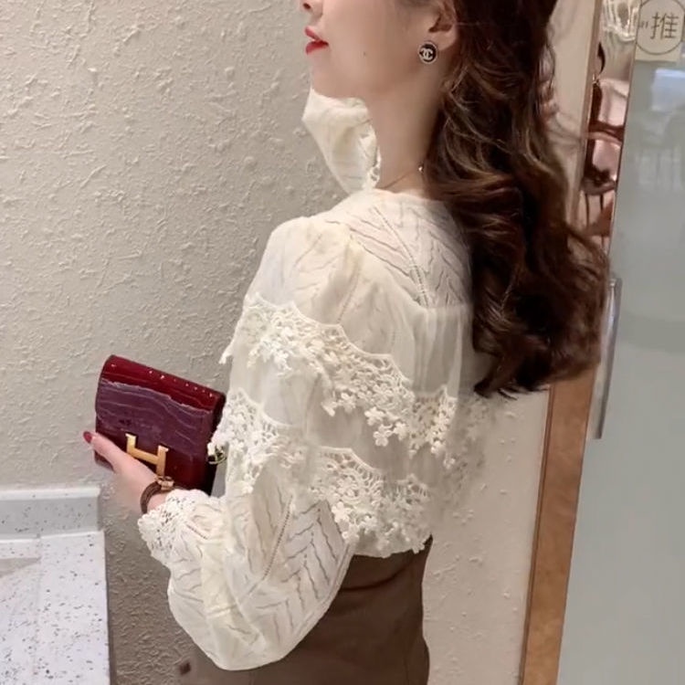 Áo Sơ Mi Cổ Chữ v Phối Ren Phong Cách Hàn Quốc Thời Trang Cho Nữ