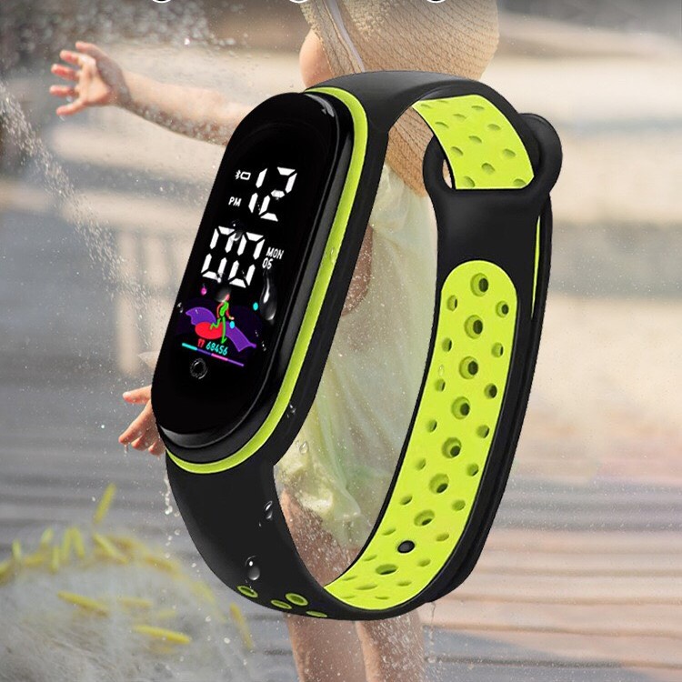 Đồng Hồ Đeo Tay Điện Tử Mặt Led Dây Sport Chống Nước Cho Bé Full Box