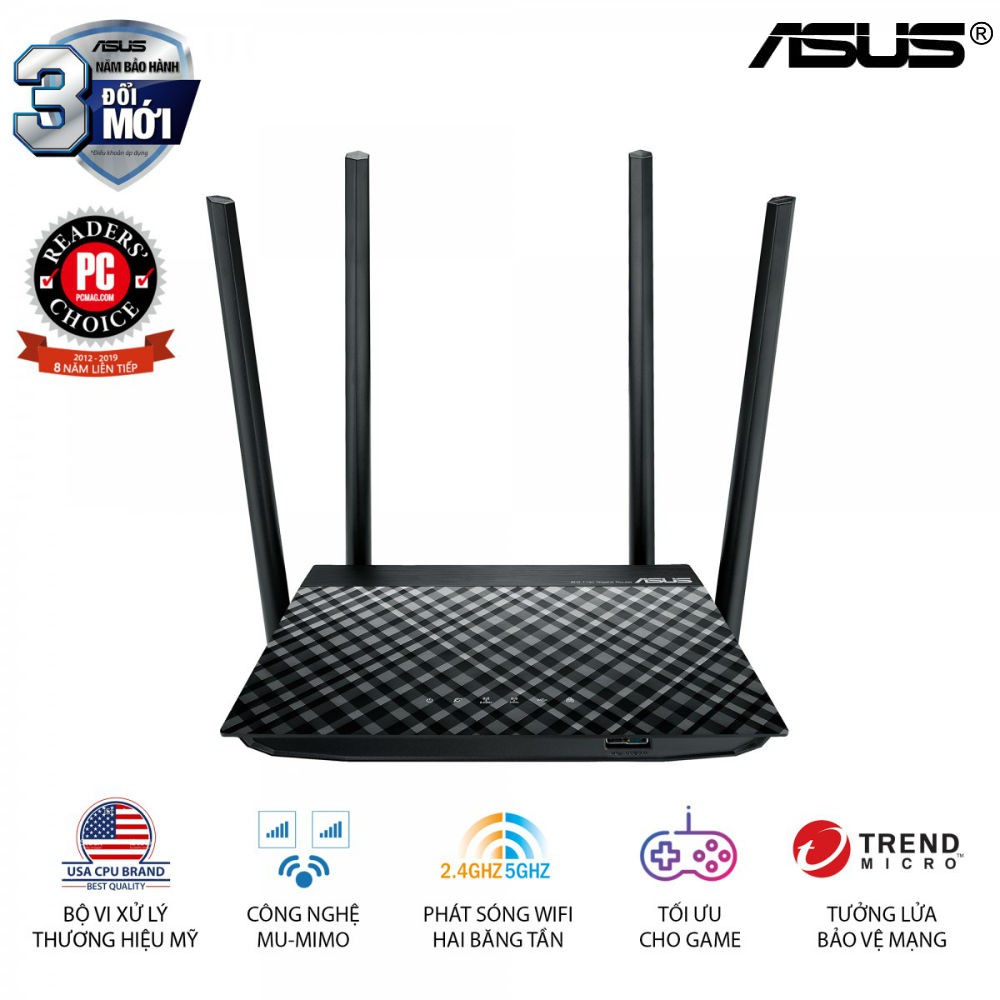 Bộ Phát Wifi ASUS RT-AC1300UHP (Dũng Sĩ Xuyên Tường),2 băng tần -Chính Hãng