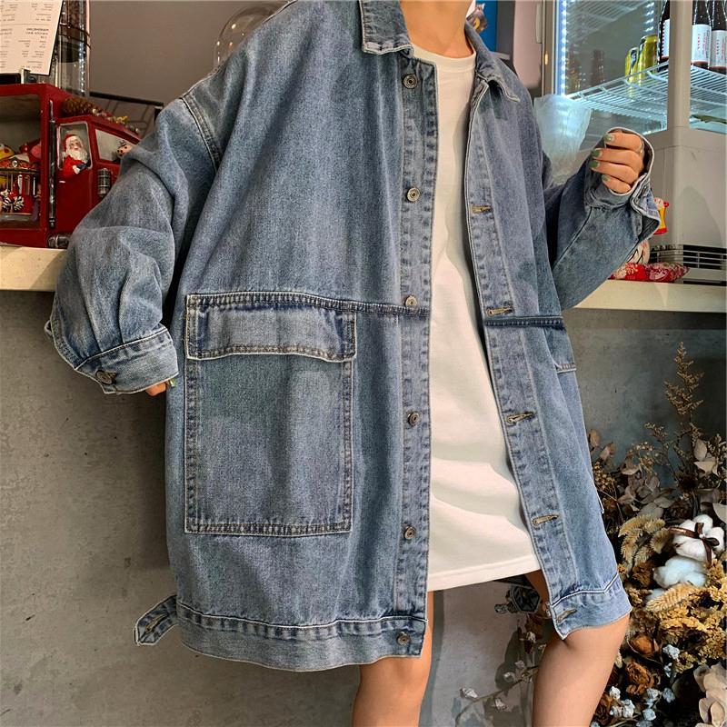 Áo khoác denim tay dài thiết kế đơn giản phong cách thoải mái cho nữ