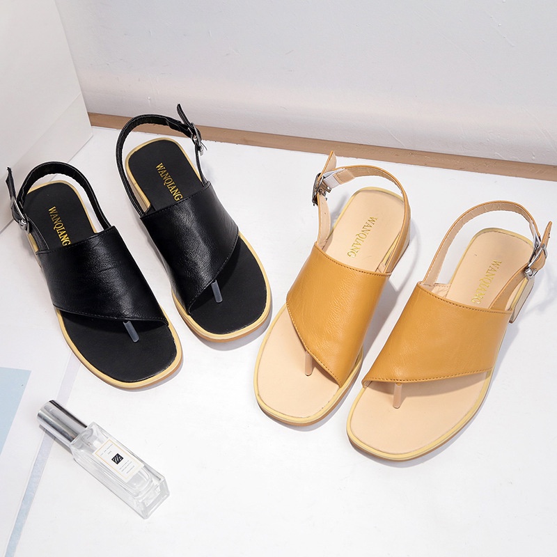 Big Size 35-42 Giày Sandal nữ mũi vuông thời trang hở gót phối dây màu đen - Giày nữ Trắng