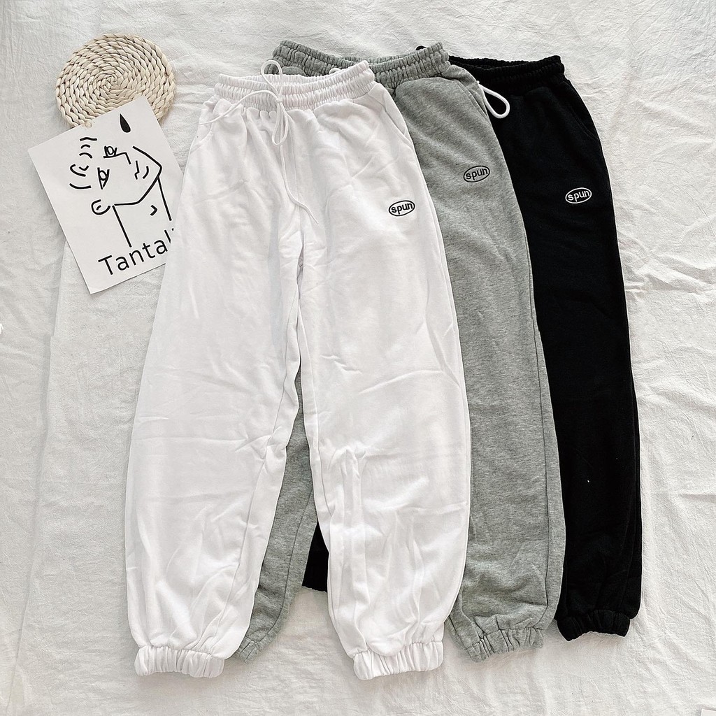 Quần joggers nữ thêu chữ Spun 🖤 35, đơn giản dễ mix đồ, style cá tính, năng động, thun nỉ, quần đen dài tập nhảy, gym