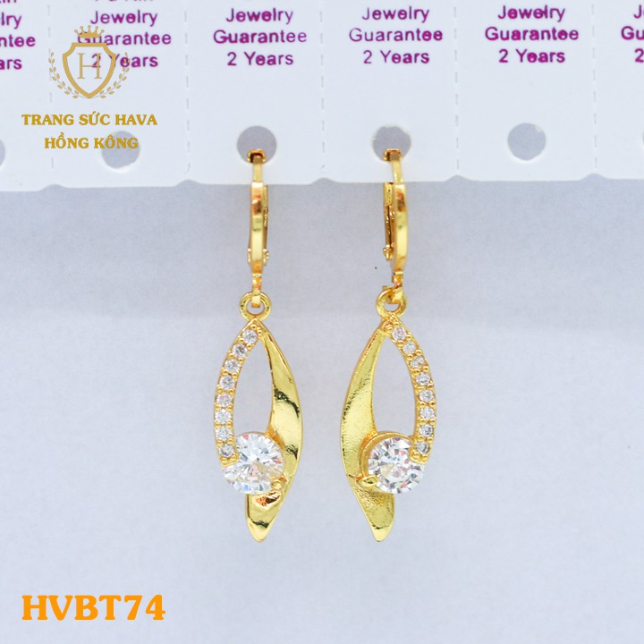 Bông Tai Titan Nữ, Khuyên Tai Dáng Dài Đính Đá Xi Mạ Vàng Non 24k - Trang Sức Hava Hong Kong - HVBT74