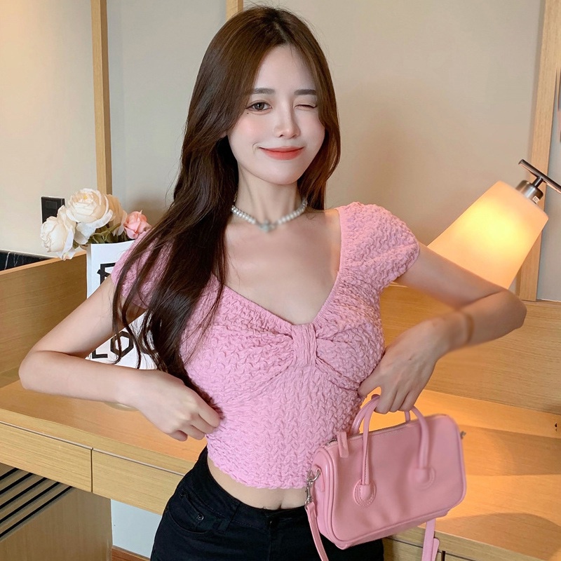 Áo Thun Tay Ngắn Cổ Chữ V Màu Sắc Đơn Giản Phong Cách Hàn Quốc Cho Nữ