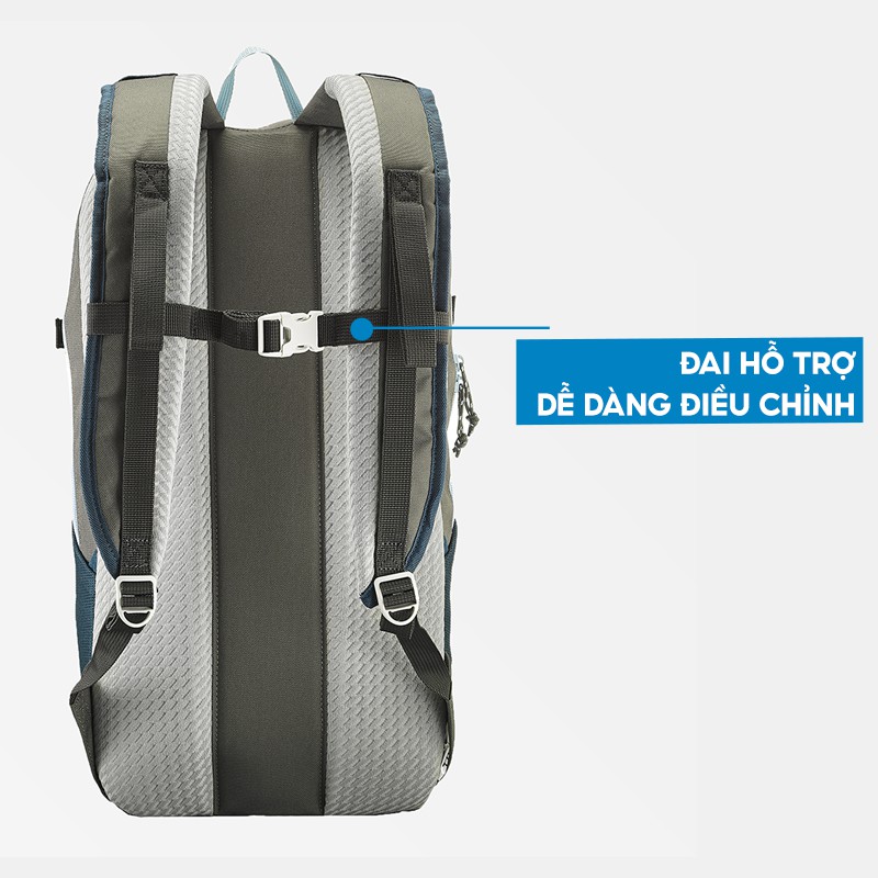 Balo thể thao leo núi, dã ngoại QUECHUA nh100 20 lít tiện dụng - kaki