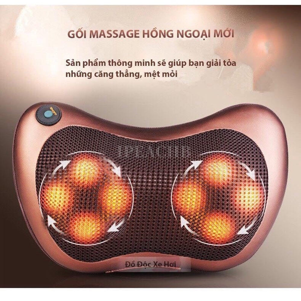 Gối massage hồng ngoại 8 bi cao cấp-massage toàn thân-2 loại đầu cắm điện sử dụng có thể dùng chên xe