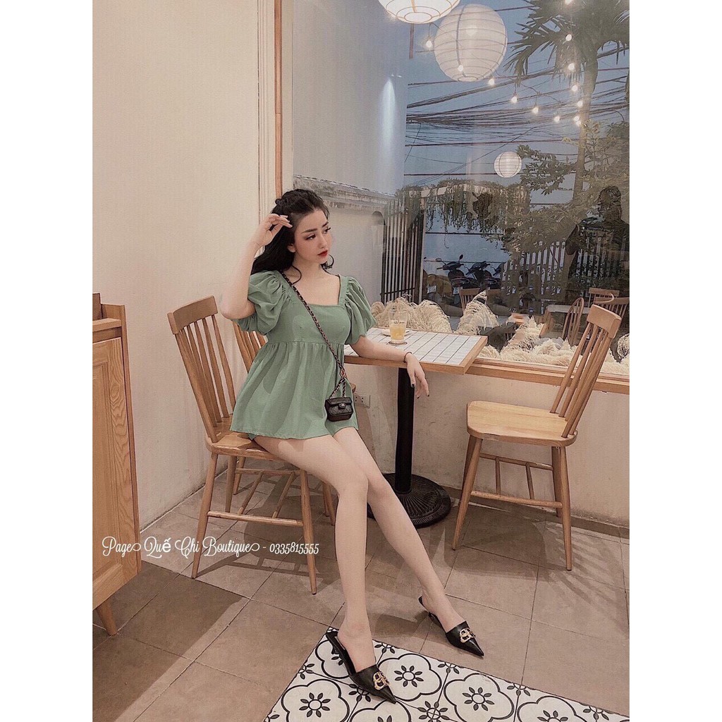 Sét bộ đùi voan phối áo babydoll cổ vuông tươi trẻ TTSA0472