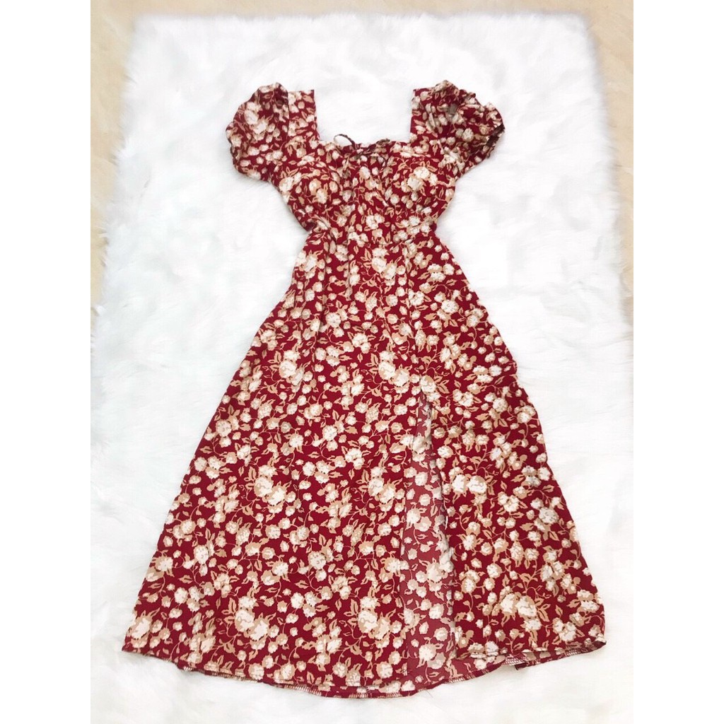 Đầm xẻ tà nhún ngực from dài ( có mút ) freesize một màu như hình | BigBuy360 - bigbuy360.vn