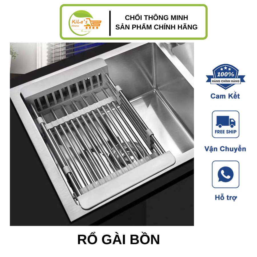 Rổ gài bồn rửa bát rút gọn linh hoạt bằng inox tiện lợi phù hợp mọi gia đình