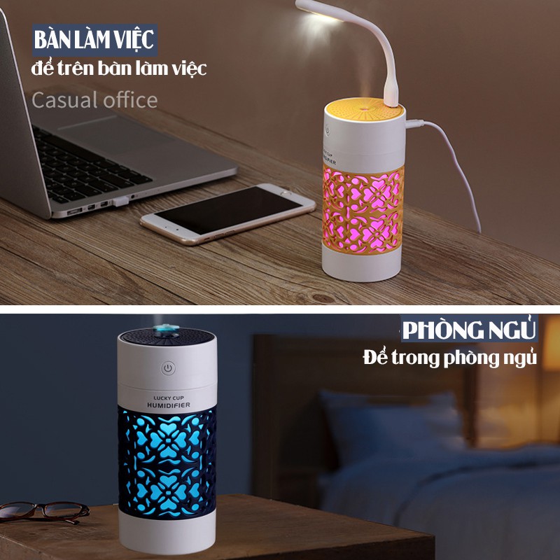 Máy phun sương mini tạo độ ẩm Lucky Cup thể tích 250ml có thể dùng làm máy phun tinh dầu (Hachico)