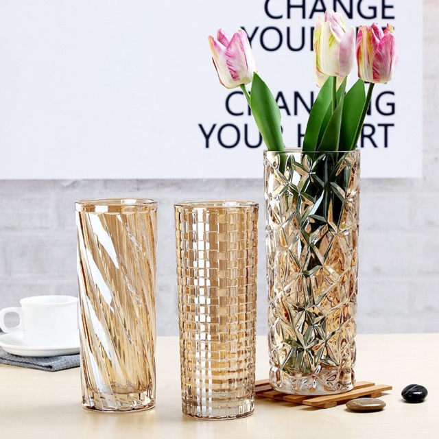 Bình thuỷ tinh vàng ánh kim cao 25 và 30cm
