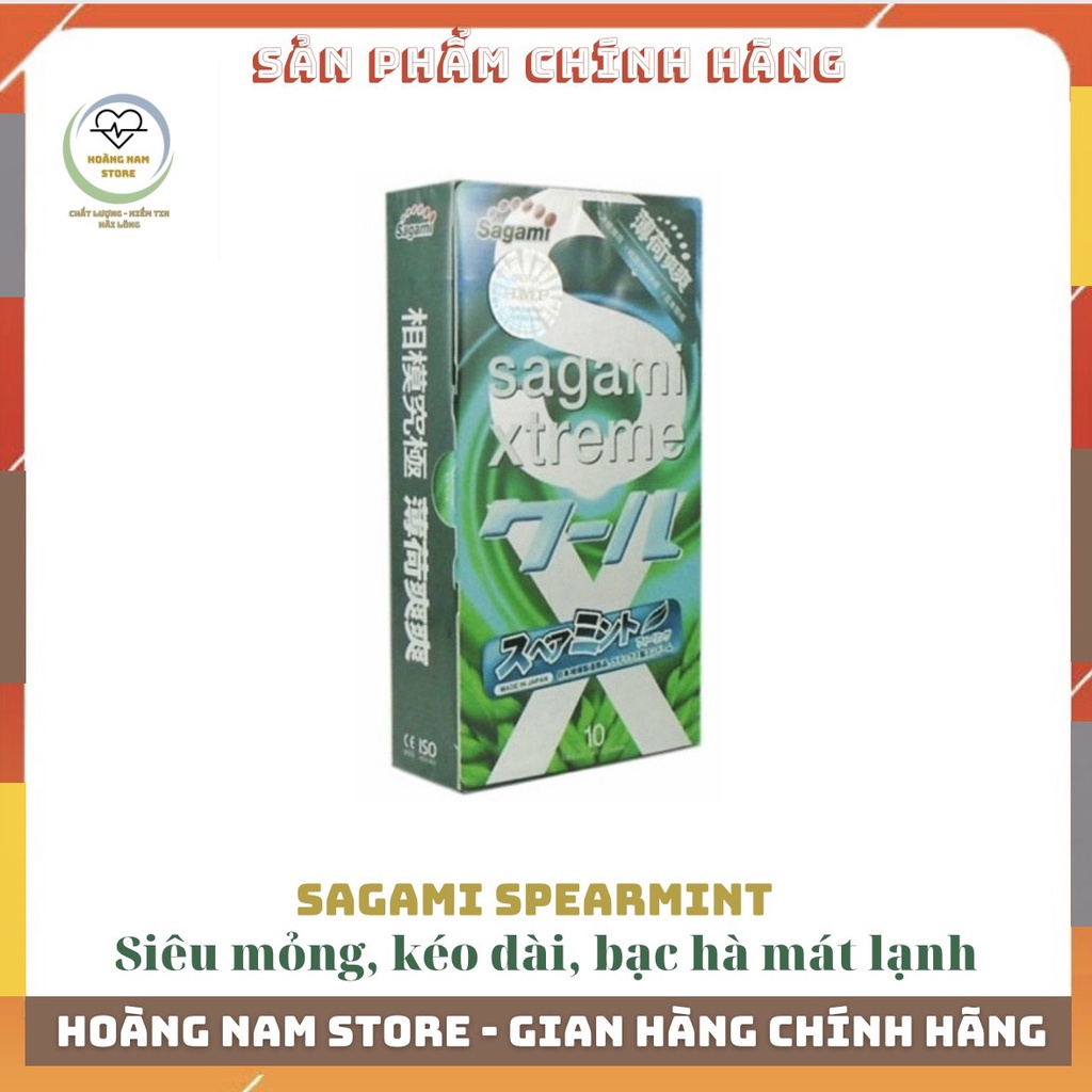 Bao cao su Sagami Xtreme Spearmint, Siêu mỏng co giãn, mát lạnh bạc hà, giúp kéo dài cuộc yêu, hộp 10 cái