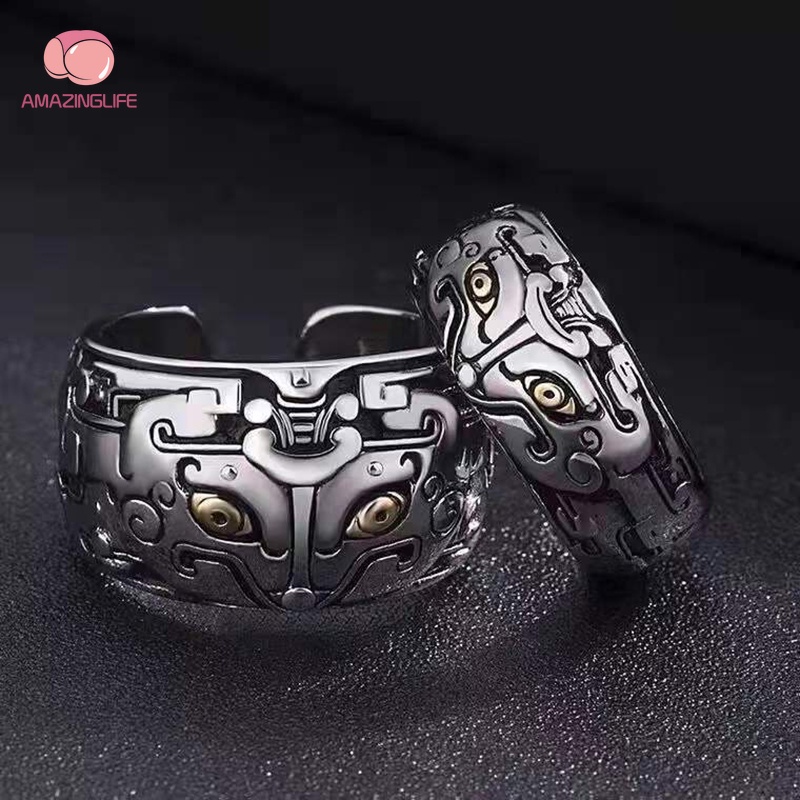 Nhẫn Hở Kim Loại Khắc Hình Pixiu Phong Cách Trung Hoa Cổ Điển Cho Nam
