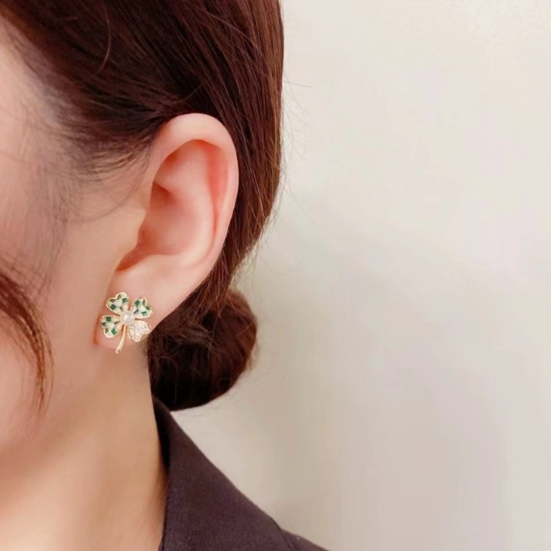 Hoa tai cỏ ba lá kim cương Hoa tai phụ nữ Hàn Quốc Hoa tai phong cách thời trang