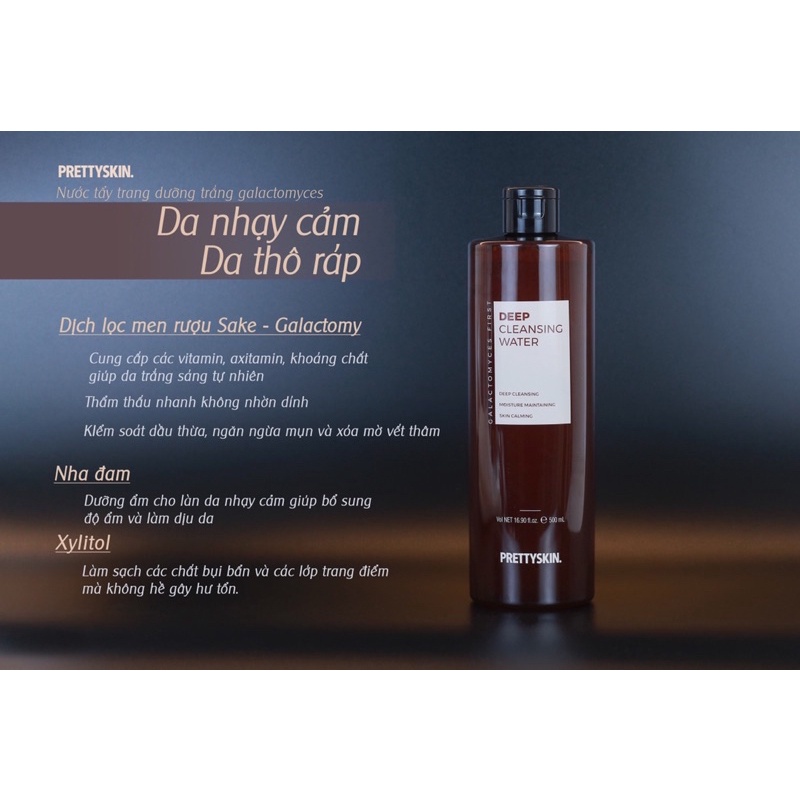Tẩy trang dưỡng trắng) cho da nhạy cảm 500ml Pretty skin lỗi chính tả