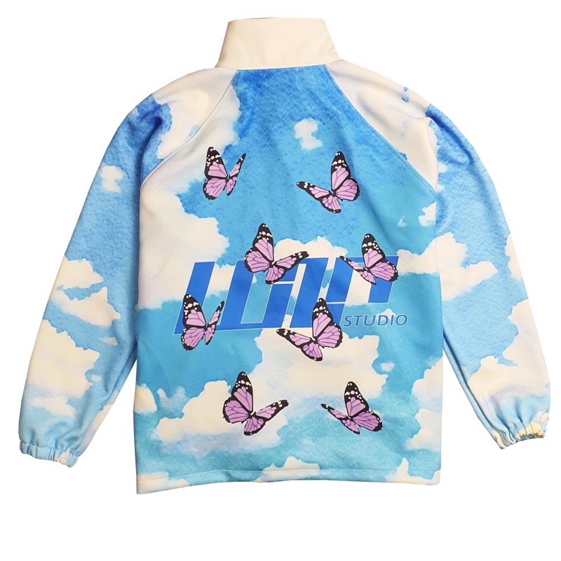 Áo khoác Bomber W2P trời xanh mây trắng nắng vàng bướm tím ulzzang chất liệu neoprene 3AK022