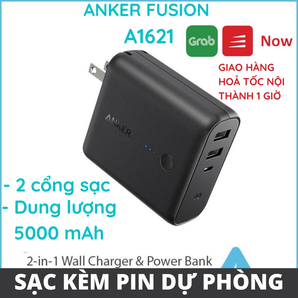 Củ sạc kiêm pin dự phòng Anker A1621 PowerCore Fusion 5000mah - sạc nhanh iphone android