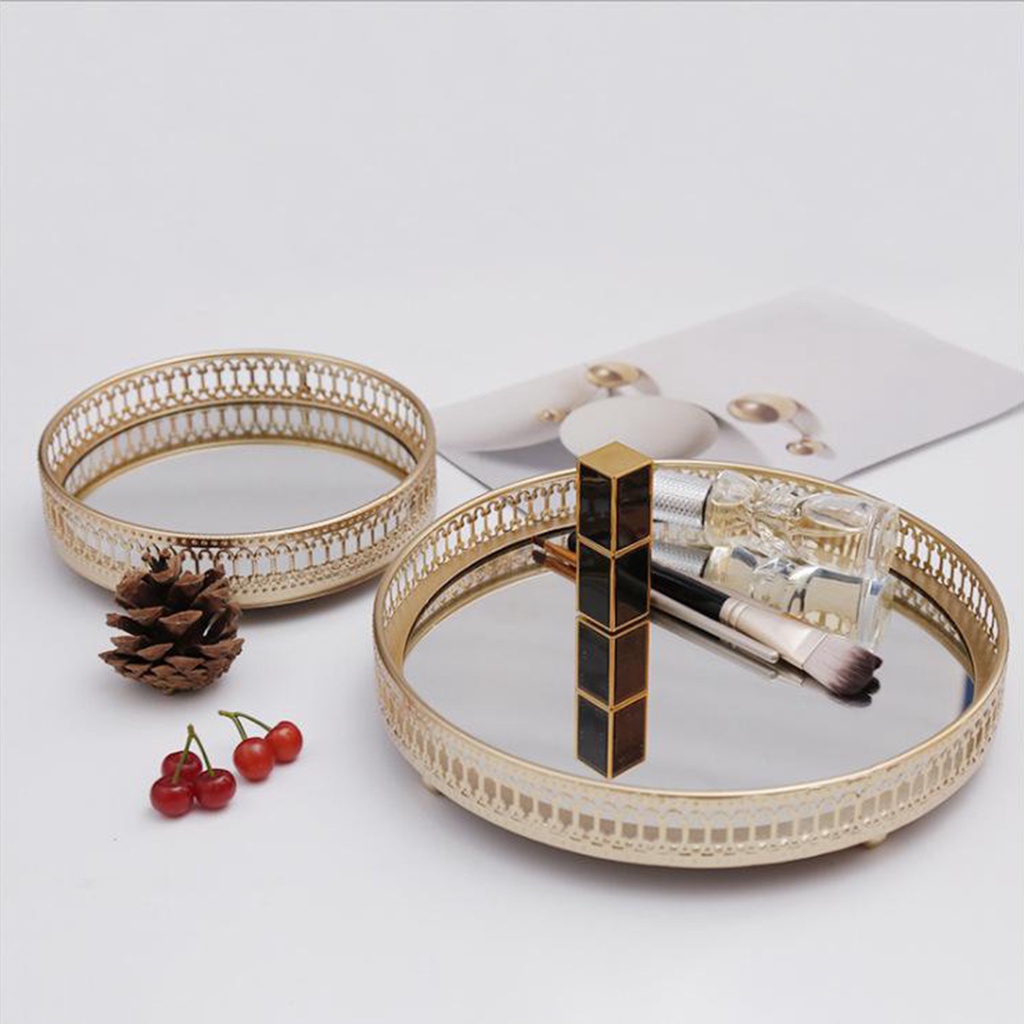 [Khay Gương Vàng Nhà Tổ Chức Trang Sức Khay Vanity Nước Hoa Tủ Quần Áo Khay Trang Trí, Khay Trang Điểm Kính Hiển Thị Cho Phòng Tắm Phòng Ngủ Bảo Quản Mỹ Phẩm