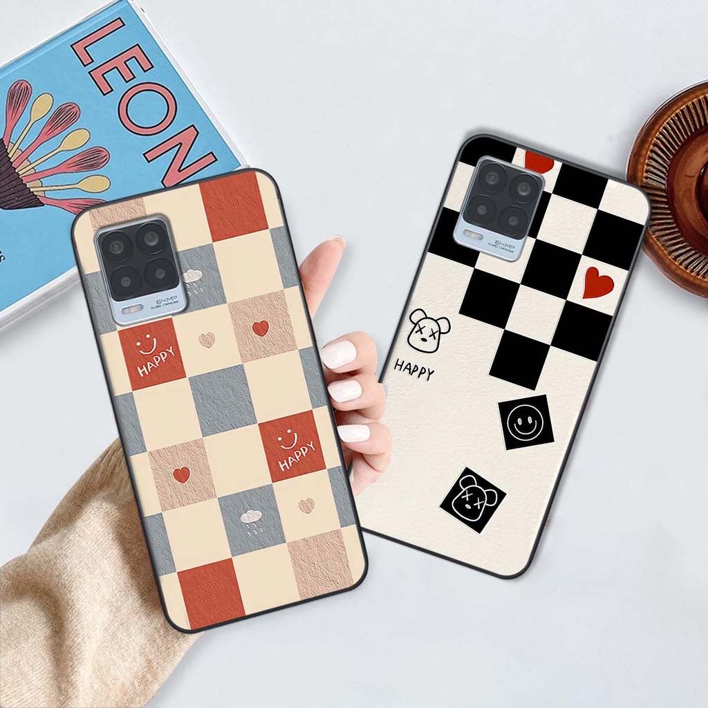 Ốp Realme 8 caro trái tim cá tính, thời trang siêu đẹp, siêu phong cách