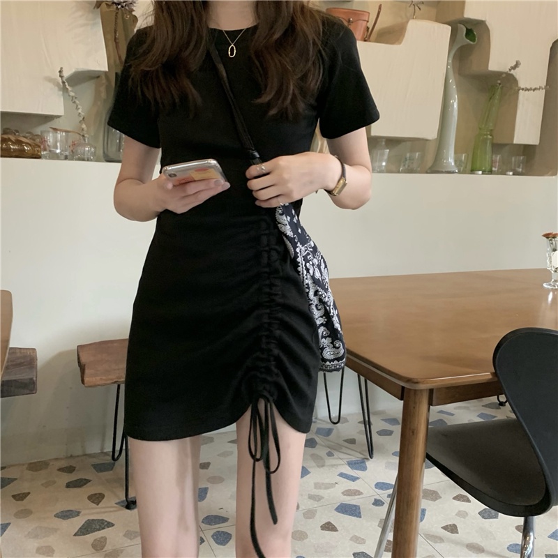 SUXI Đầm Midi Tay Ngắn Dáng Ôm Màu Sắc Đơn Giản Thời Trang Mùa Hè Xinh Xắn Cho Nữ