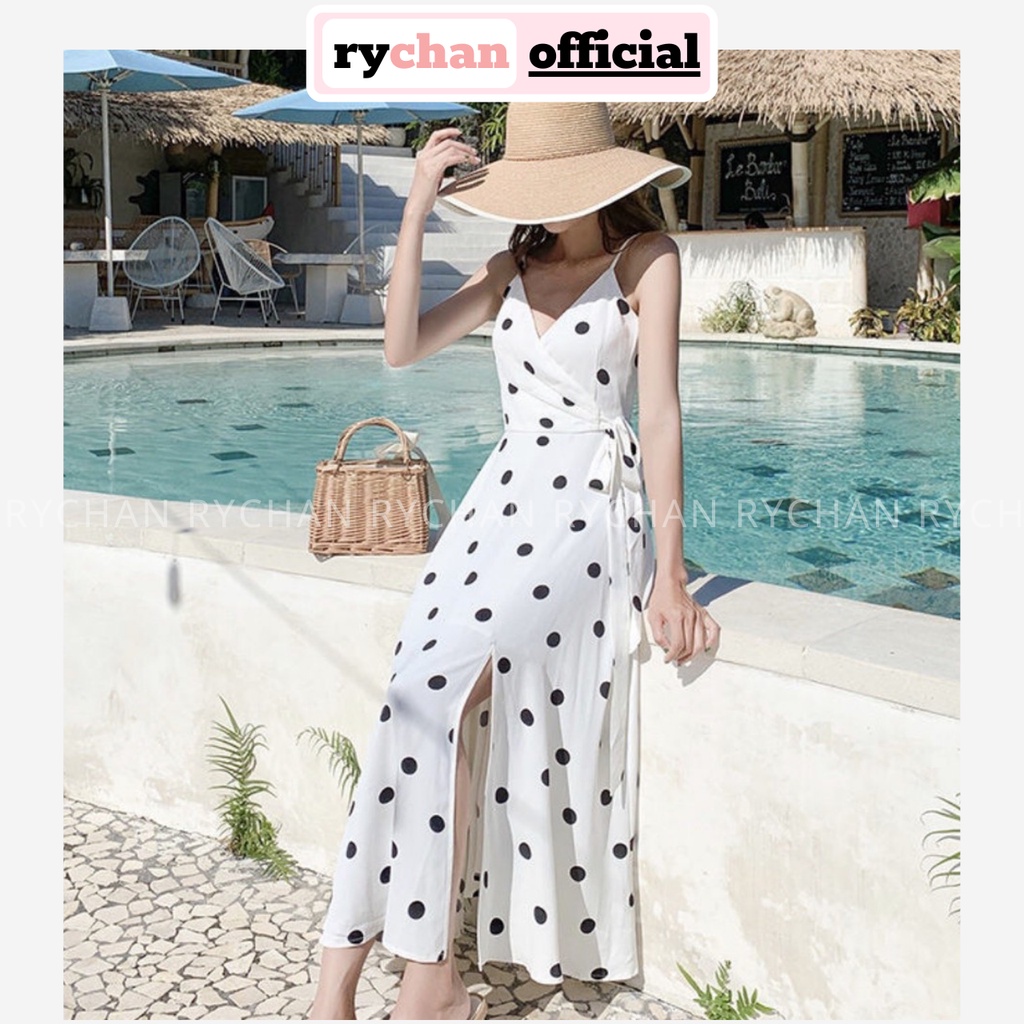 [ẢNH THẬT CUỐI] Đầm Maxi Hai Dây Bi Trắng Xẻ Tà - DM774